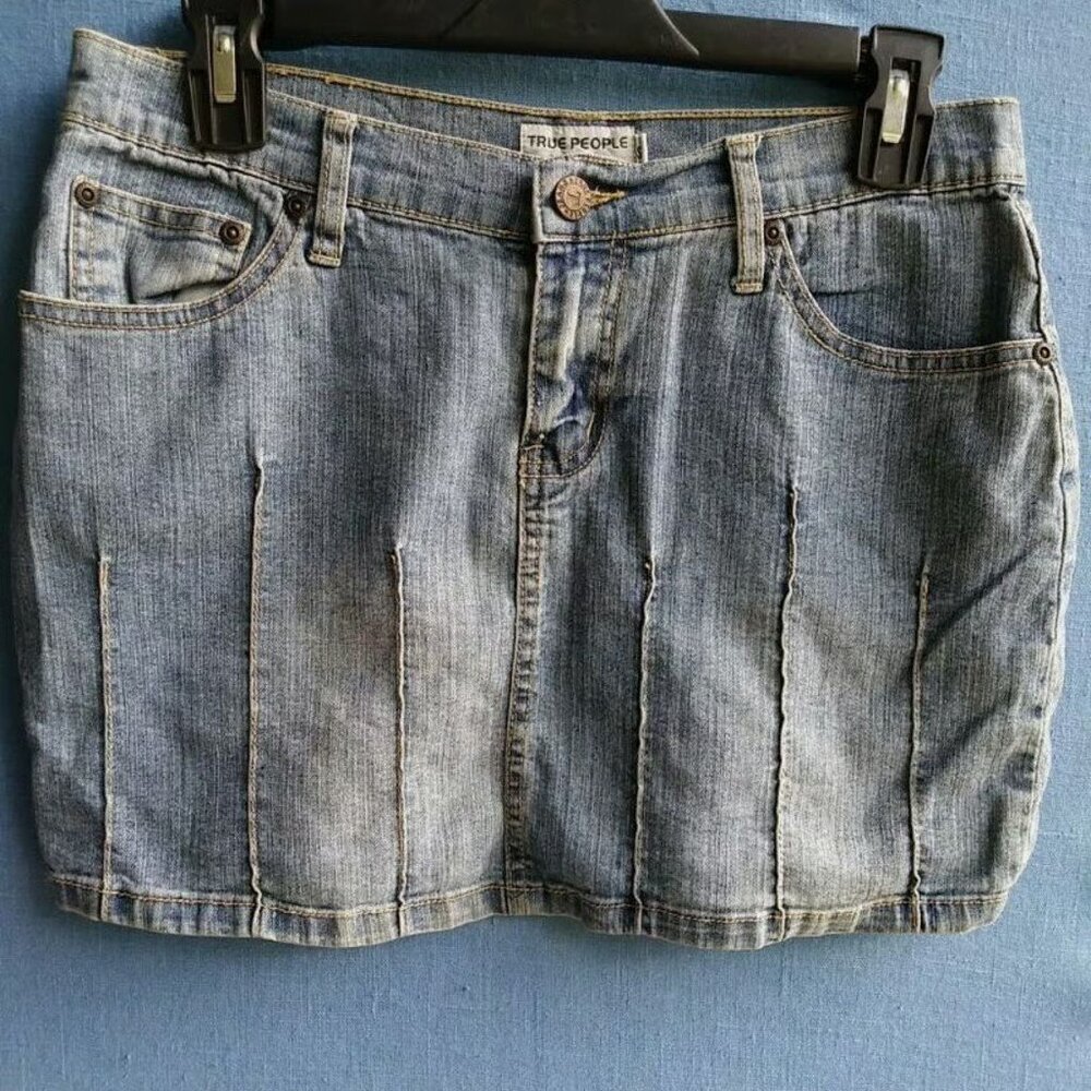 True People Junior's Size Small S Blue Jean Mini Skirt